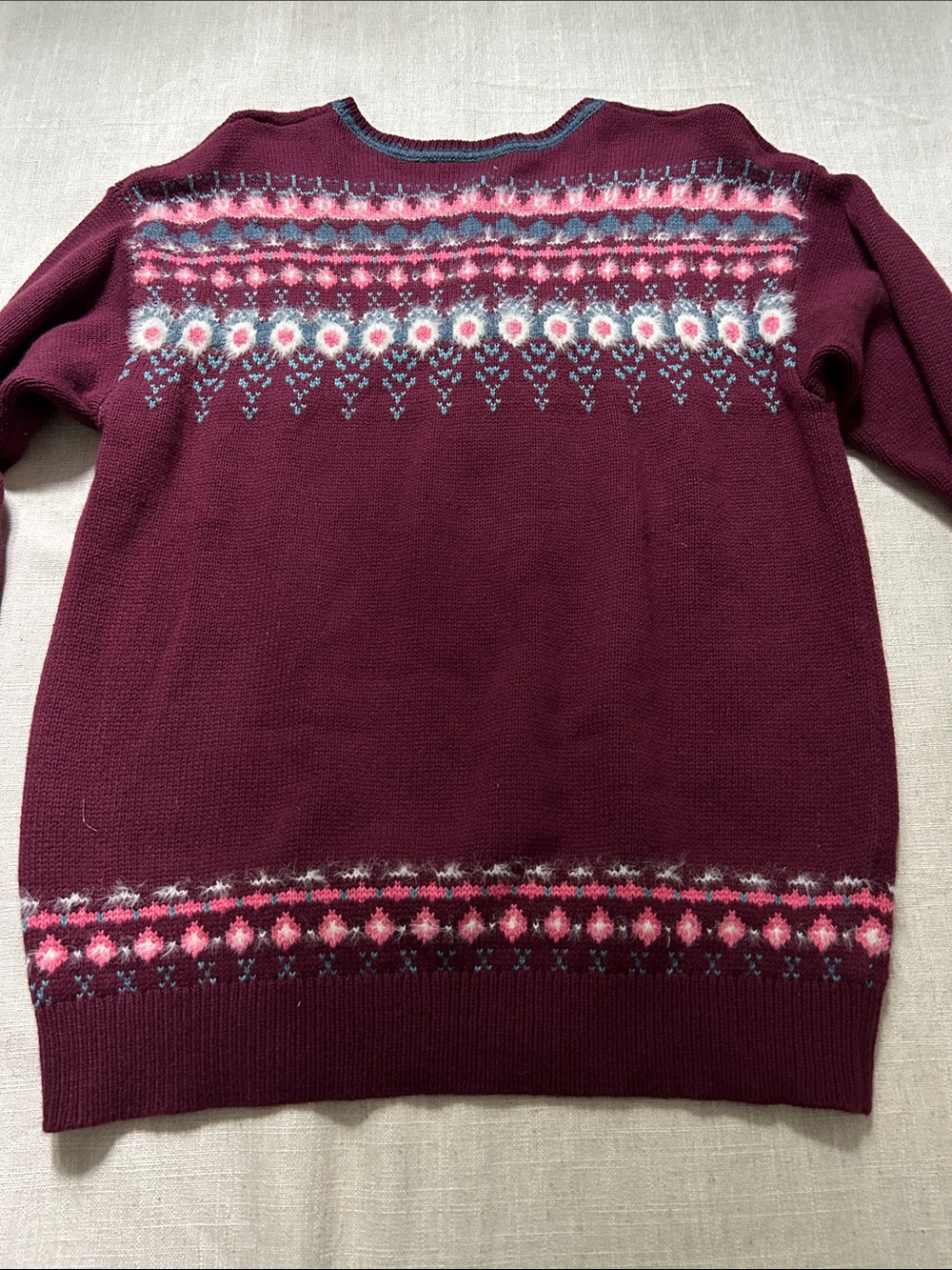 Sundance Fair Isle Sweater Burgundy Women's M Half Button Cotton Snowflake - Picture 6 of 13